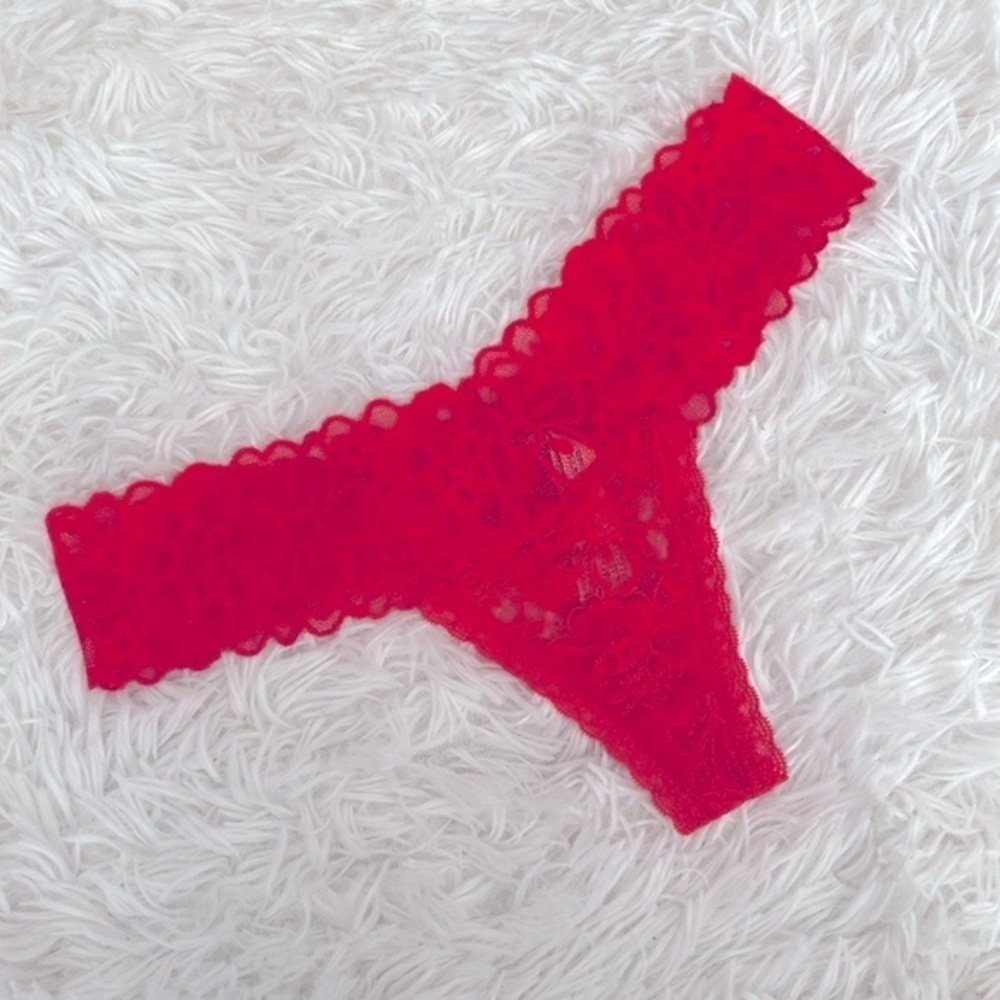 Victoria’s Secret red daisy mesh stretch lace thong